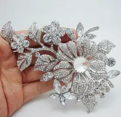 Fashion Exquisite Inlaid Rhinestone Zircon Silver Color Flower Brooch for Women Charm Temperament Evening Dress Pin Accessories