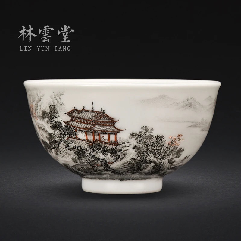 Lin Yuntang master cup single cup kung fu tea cups jingdezhen high-end color ink landscape sample tea cup