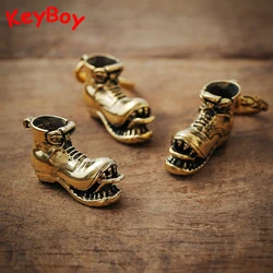 Pure Copper Split Big Mouth Boot Keychain Pendants Jewelry Vintage Metal Brass Shoe Car Key Chain Rings Women Backpack Hangings