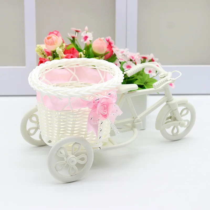 1Pc Rattan Tricycle Bicycle Flower Basket Storage Garden Wedding Doll Accessories Toy Decoration Plant Stand Holder Toys