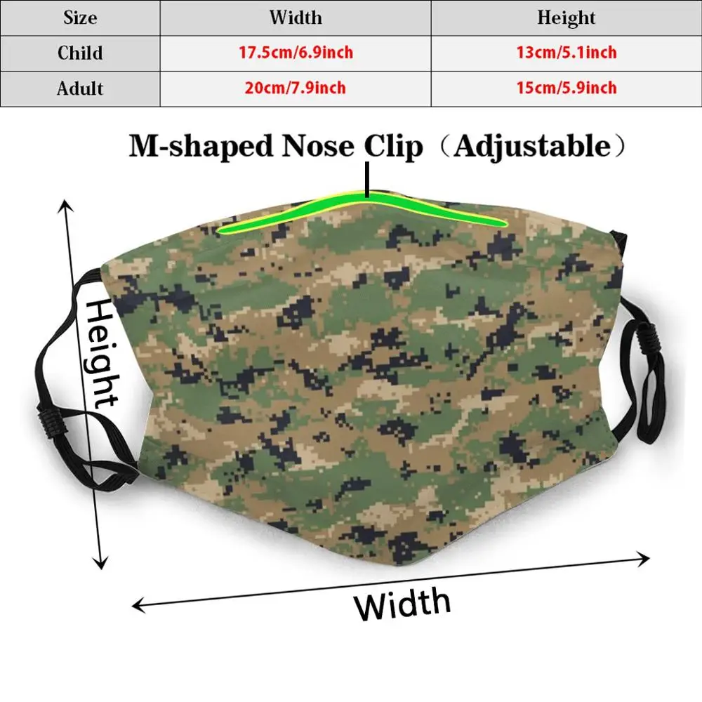 Marpat estilo digital floresta camuflagem casos de telefone engraçado impressão reutilizável pm2.1617 filtro máscara facial camuflagem camo digital