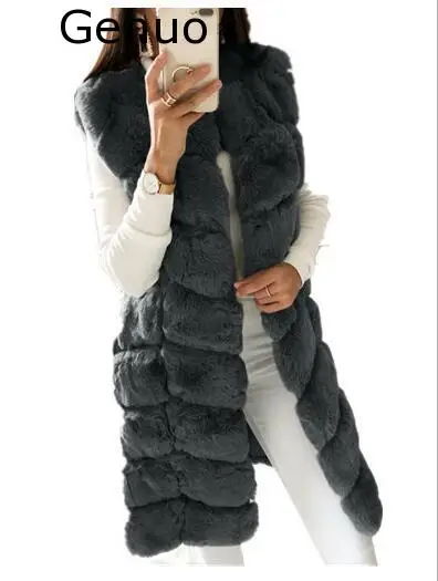 

Women Winter Thicken Fluffy Plush Vest Open Front Mid-Length Waistcoat Oversized Loose Solid Color Jacket Outwear S-4XL