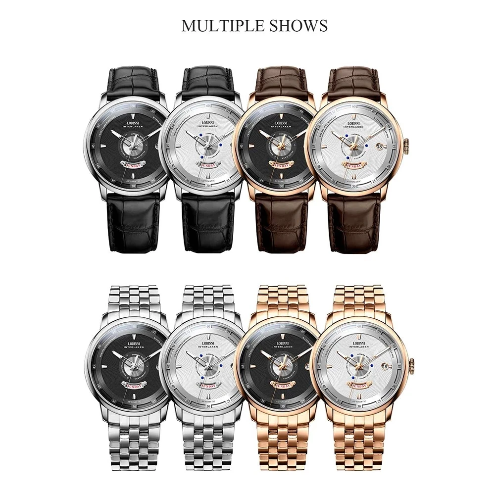 Reloj Mecánico LOBINNI de marca de lujo para hombre, reloj de pulsera automático resistente al agua con cristal de zafiro a la moda para hombre, reloj de pulsera con indicador de fecha y semana