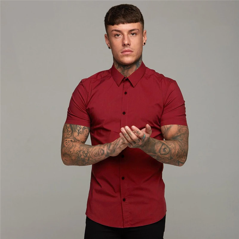 New Mens Spring Summer Brand Sports Cool Casual Fashion Breathable Fitness Clothing Turn-down Collar Short Sleeve Shirts