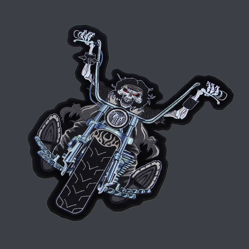 12.5 inches large Embroidery Patches Locomotive skeleton for Jacket Back Vest Motorcycle Biker Iron on Skull Ghost Rider needwor