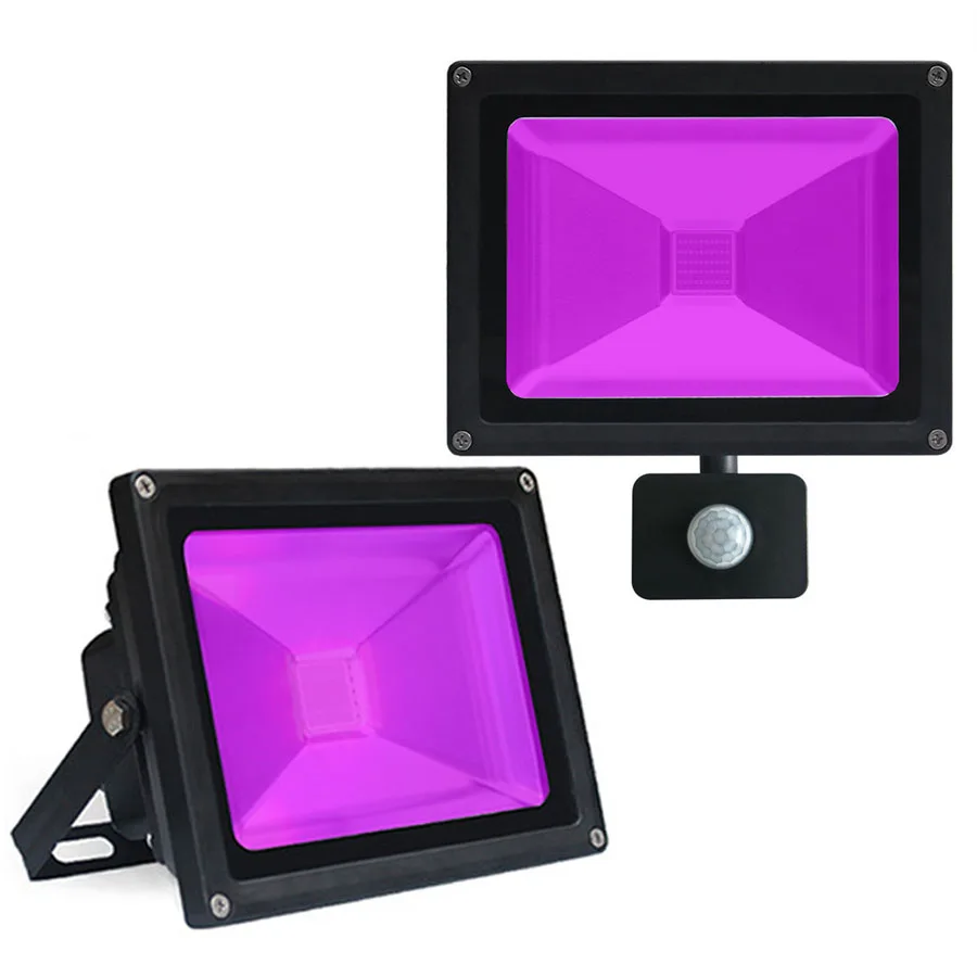 Luz de LED NEGRO UV con Sensor de movimiento para exteriores, 10/30/50W, luz de inundación ultravioleta, lámpara de neón impermeable para decoración de escenarios, fiestas y acuarios