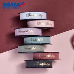 YAMA-Happy Birthday Gold Foil Printed Ribbon, Nylon Cotton Ribbons, DIY Crafts, Gifts Packaging, Party Decoration, 10Yards/Roll,