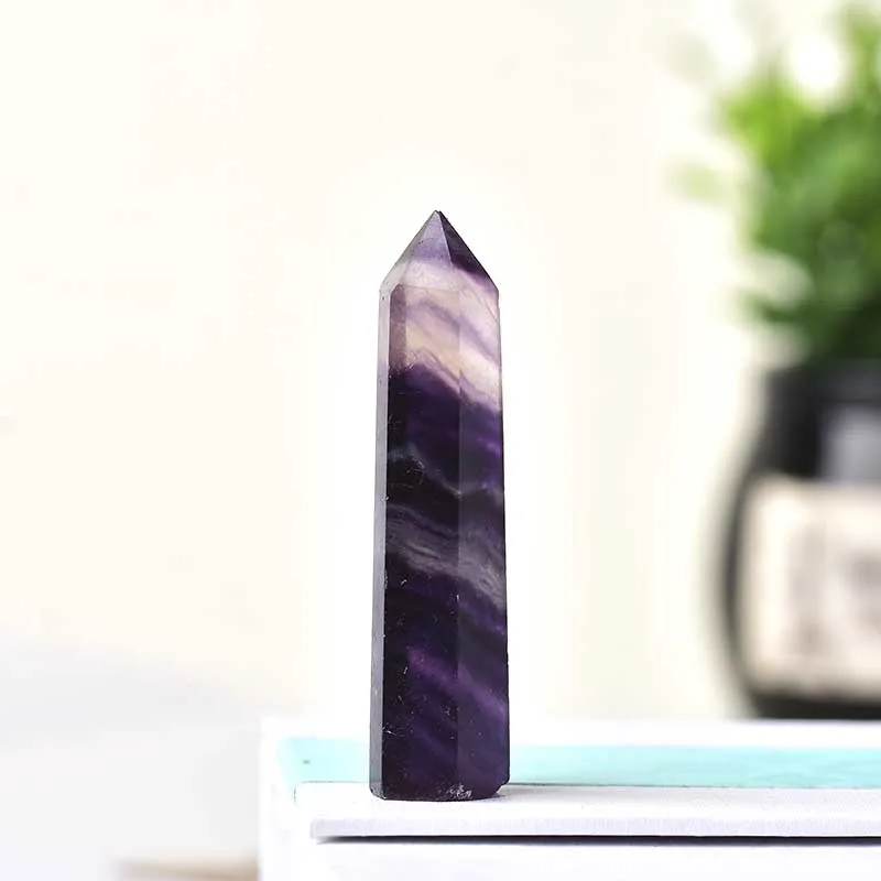 100% Natural Colored Fluorite Hexagonal Column Crystal Point Healing Wand Mineral Crystal Home Decor And Study Room Decor Gifts