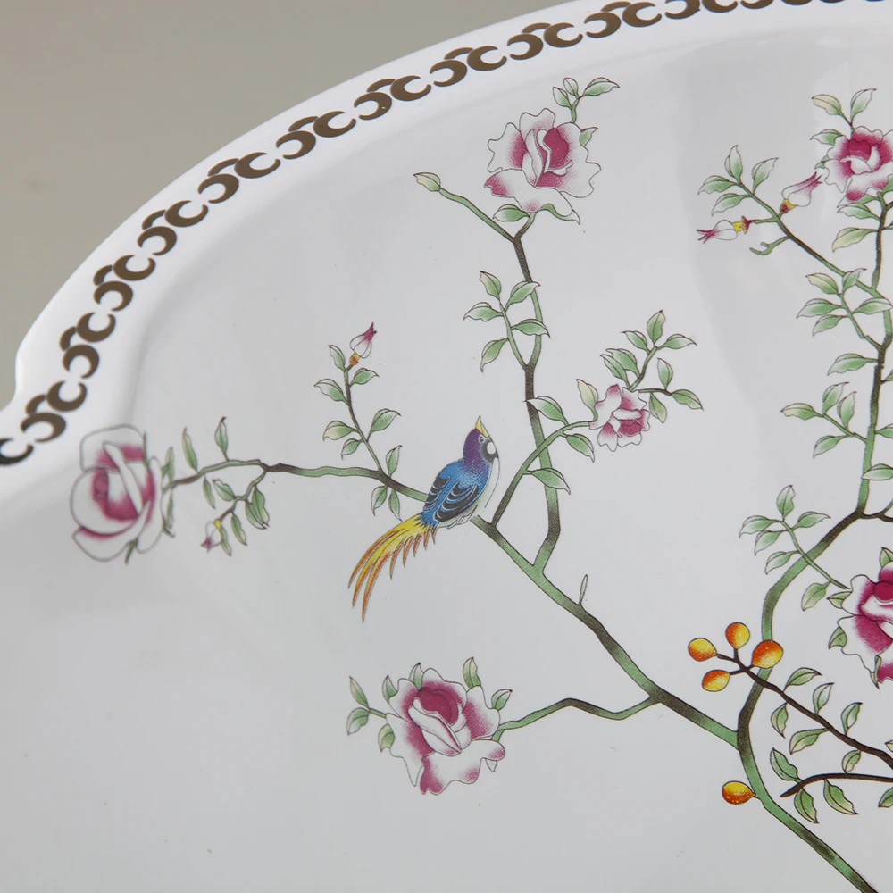 Imagem -04 - Zappo-pia de Cerâmica em Forma de Pétala Redonda Acima do Balcão Padrão de Flor e Pássaro Lavatório Pias de Tigela Torneira para Banheiro