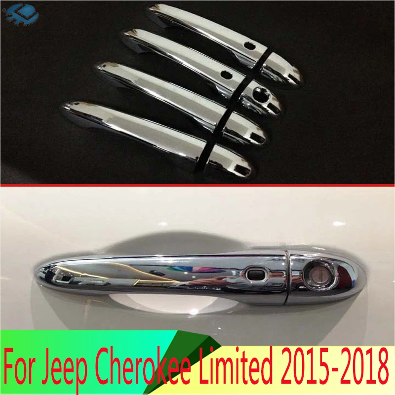 For Jeep Cherokee Limited 2015-2018 Car Styling Accessories ABS Chrome Door Handle Cover With Smart Key Hole Catch Cap Trim