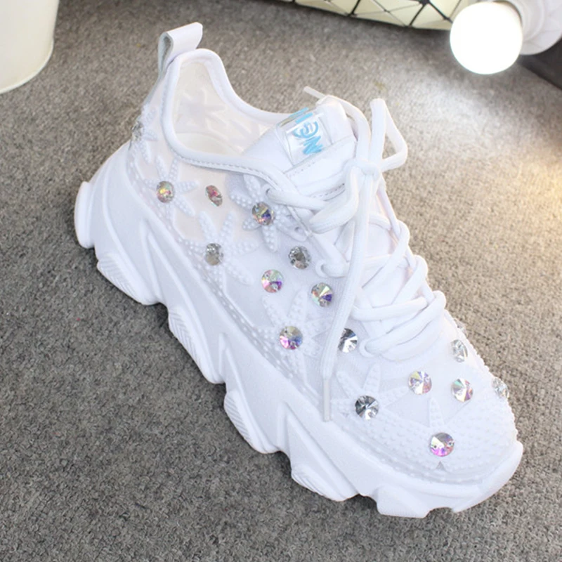 2021 Rhinestone Wedge Sneakers Women Trainers Dames Chunky  Platform  White  Casual Shoes Woman chaussures femme