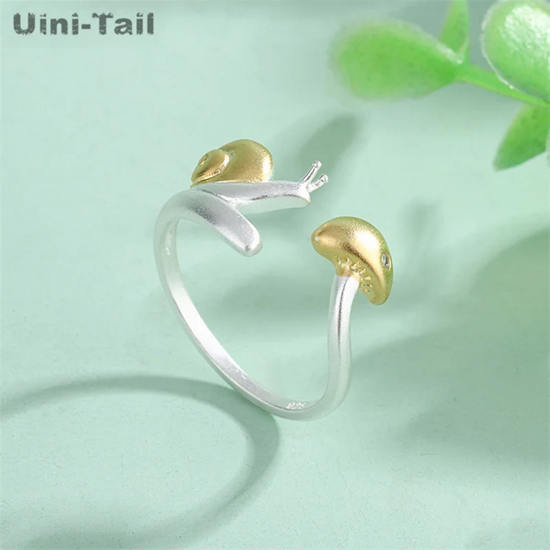 Uini-Tail hot new 925 Tibetan silver cute snail mushroom open ring temperament fashion sweet frosted cartoon jewelry JZ212