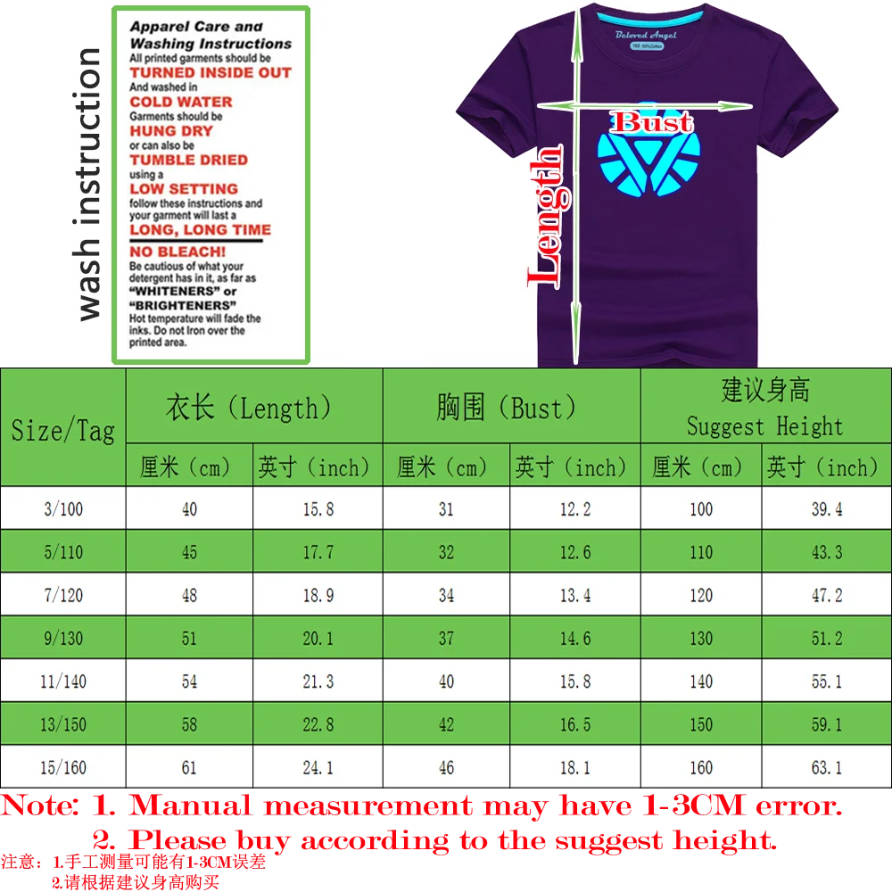 New Summer Short Sleeve Luminous T-Shirt For Boys Cartoon Anime T-Shirt Fashion Casual Kids Girls Purple Tops Tees 3-15 Years