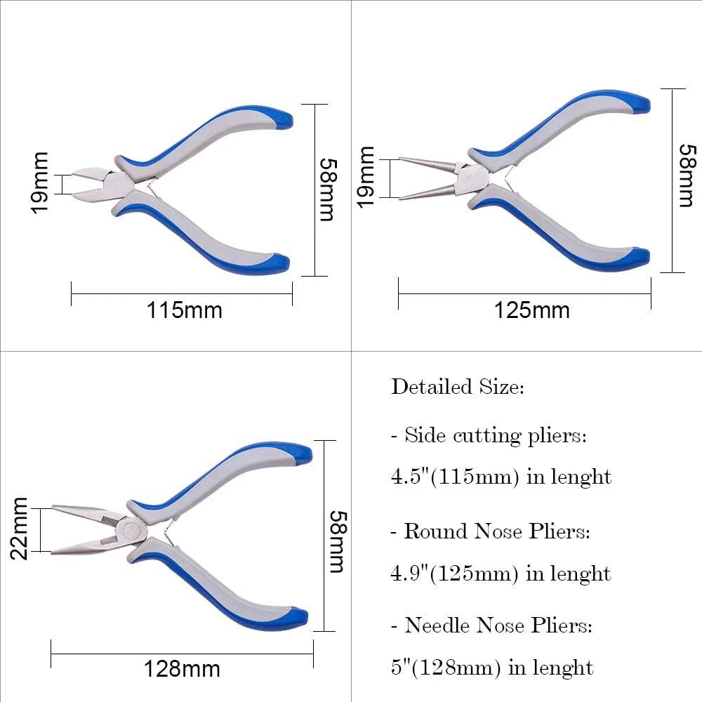 Conjunto de alicates azuis, ferramentas de joalheria, faça você mesmo, nariz redondo, alicate de corte lateral, cortadores de fio, ferramentas de