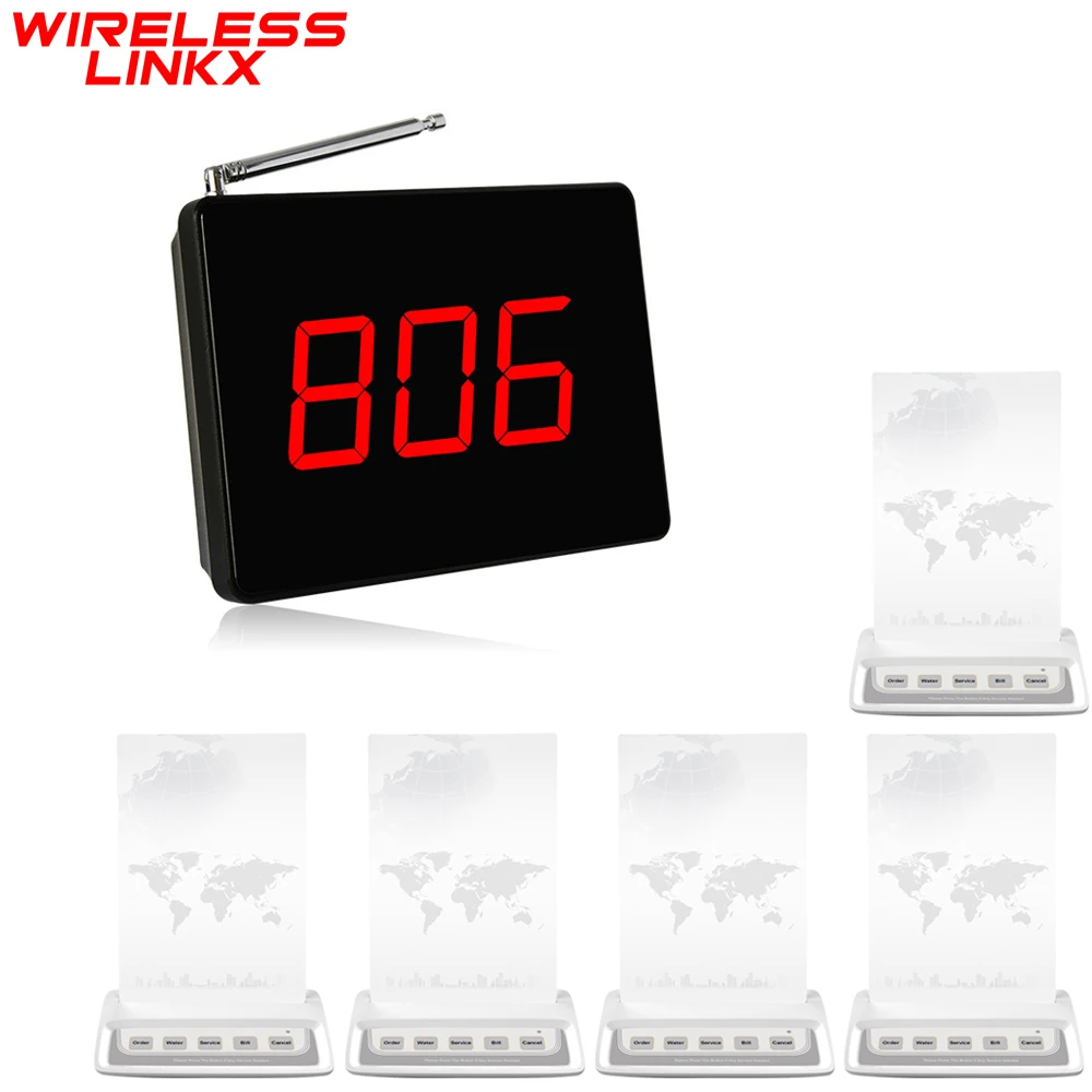 Wirelesslinkx Wireless Restaurant Table White Waiter Calling Bell with 3 / 5 Buttons, Menu, Display Monitor