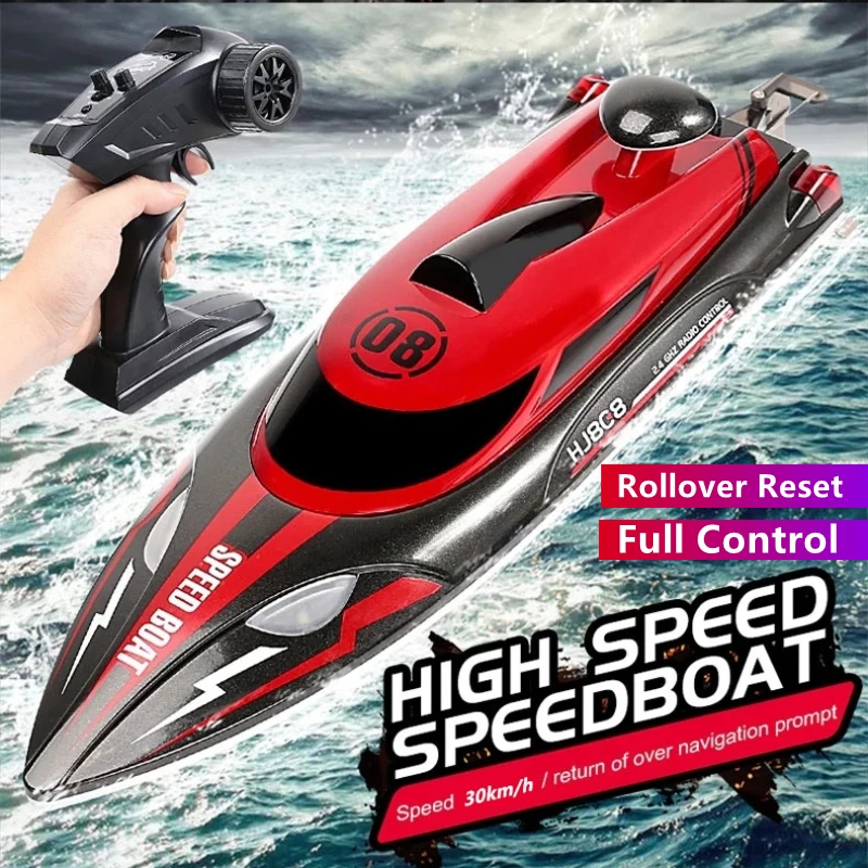 

High Speed Electric RC Boat 30KM/H Waterproof Smart Remind Night Lighting Anti-Collision Capsize Reset Remote Control SpeedBoat