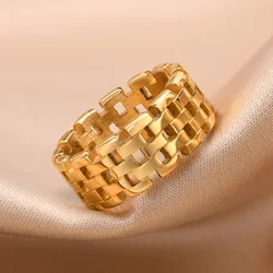 Chic Women Chain Ring,Gold Color Stainless Steel Watchband Wedding Bands, Dainty Minimalist Lady Jewelry