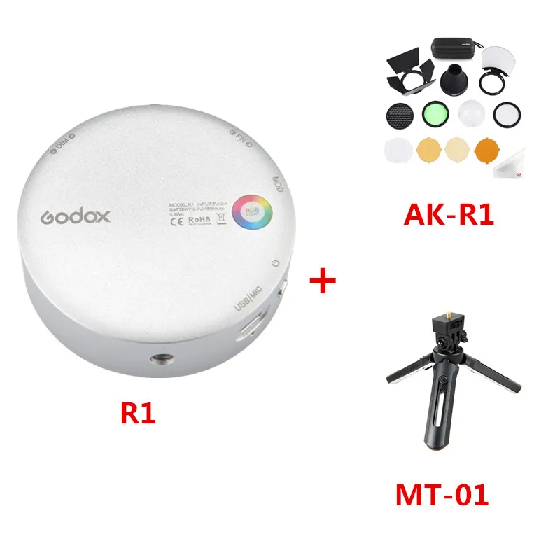 

Godox R1 Round RGB Mini Creative Light LED Video Light Fill Light 2500K-8500K CRI 98 for Video Recording Microfilms Still Life