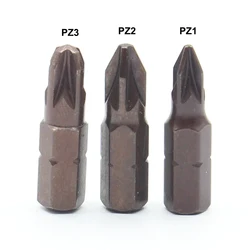 3Pcs 1/4 Inch Hex Shank Pozidriv Screwdriver Bit S2 Steel Electric Screwdriver Head 25MM Long PZ1 PZ2 PZ3