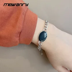 MEWANRY Silver Color Bracelet Black Zircon Oval for Women Vintage Charming Temperament Trendy Design Party Jewelry Gifts