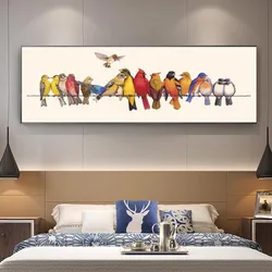 Cute Birds on Wire Oil Painting on Canvas Abstract Animal Prints Wall Art Posters Pictures for Living Room Home Decor Frameless