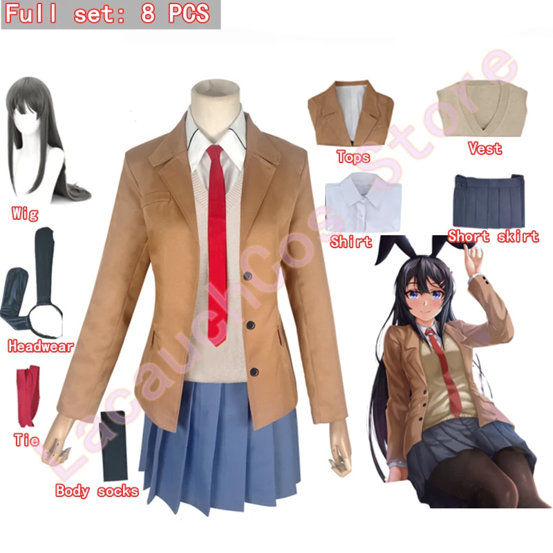 

Anime Seishun Buta Yarou Series Sakurajima Mai Cosplay JK Uniform Women School Uniforms Halloween High School Girls Party Suits