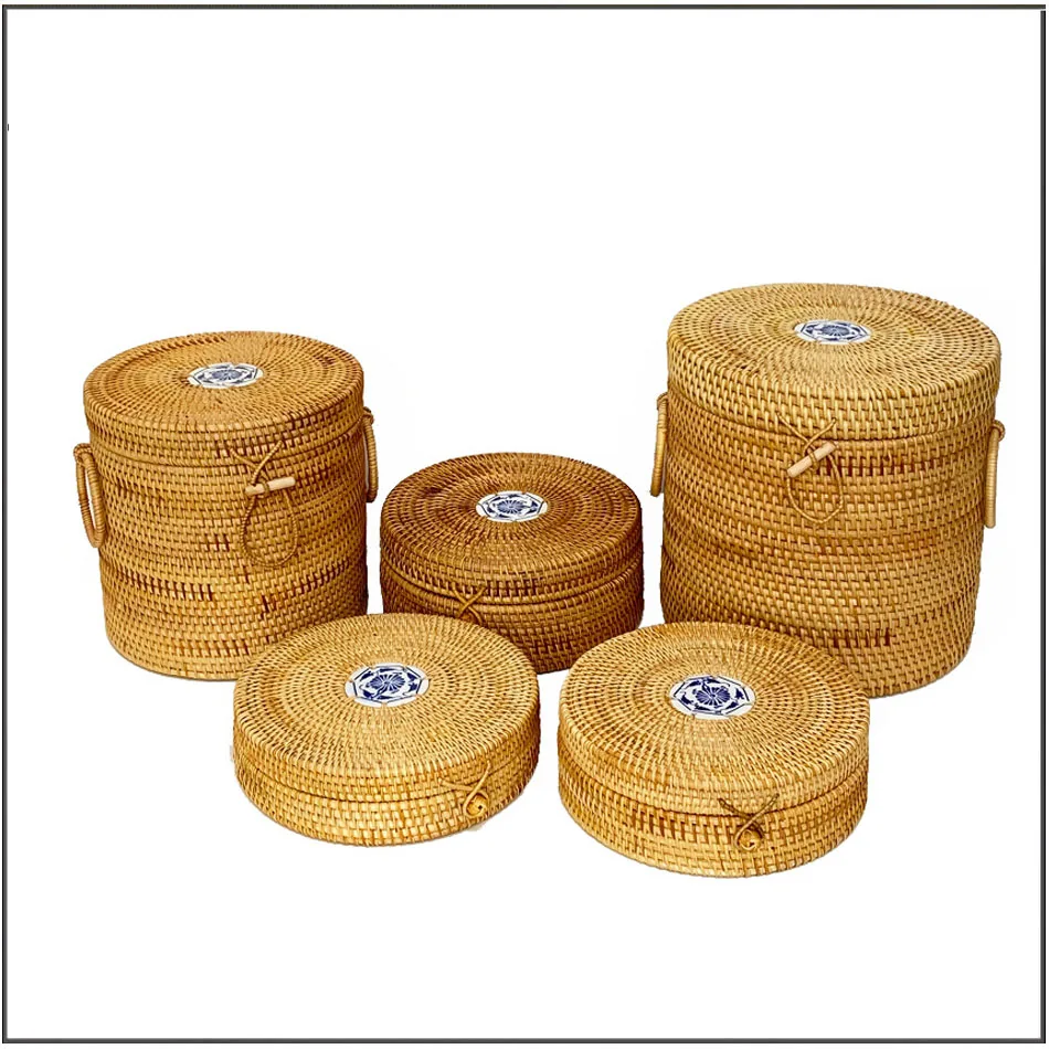 

Vietnam autumn rattan woven jewelry small storage box cosmetics storage basket tea box tea can sundries sorting basket