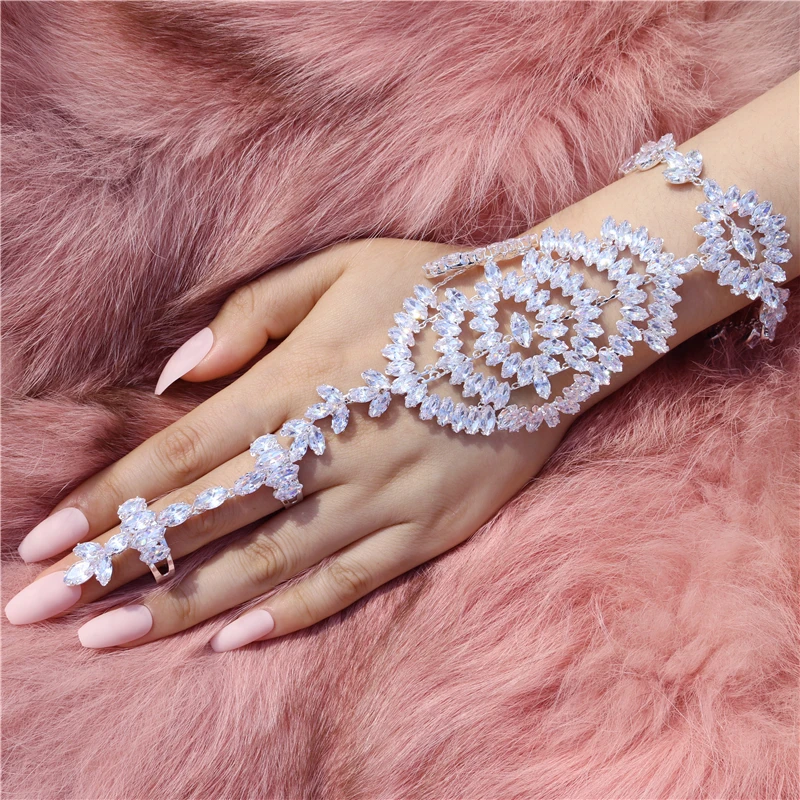 New Fashion Romantic Zircon Princess Bracelet Ring Set Shining Crystal Charm Women's Party Jewelry Wholesale And Retail