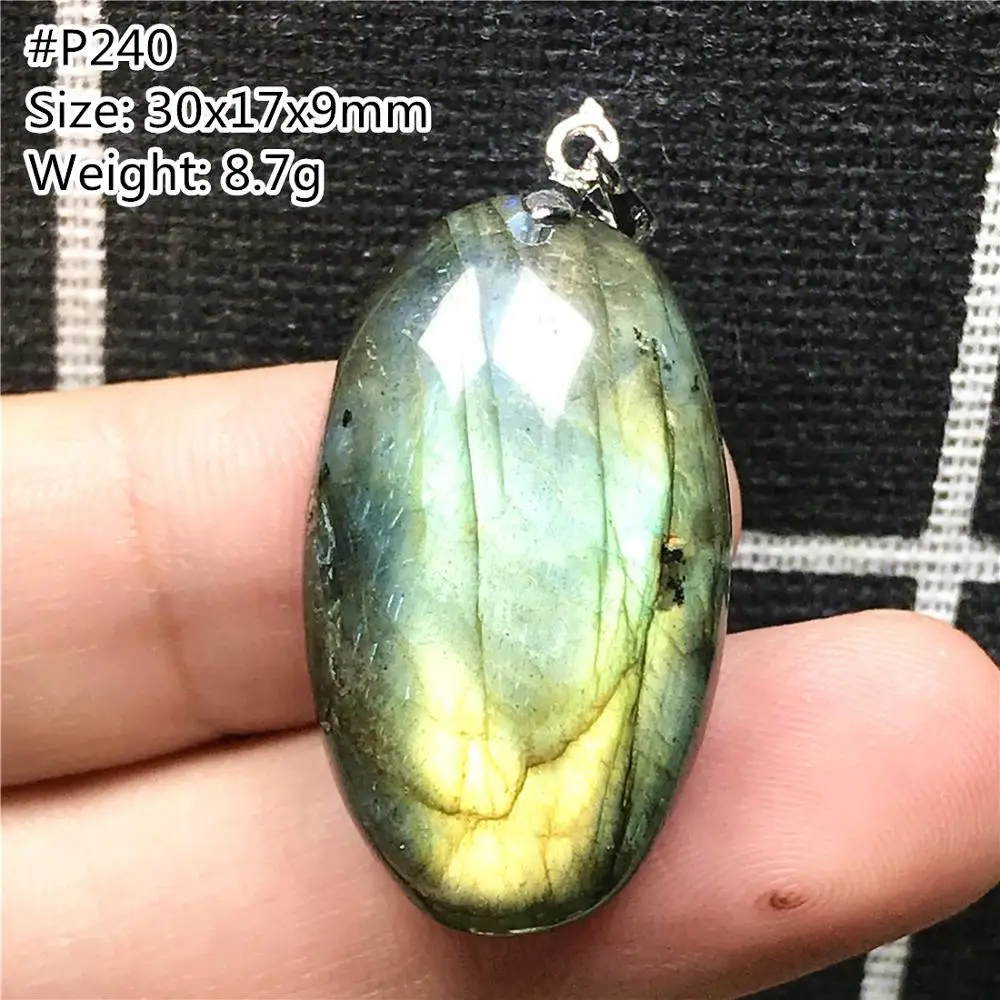 Top Natural Labradorite Pendant Jewelry For Woman Lady Men Gift Yellow Blue Light Beads Oval Stone Silver Gemstone AAAAA