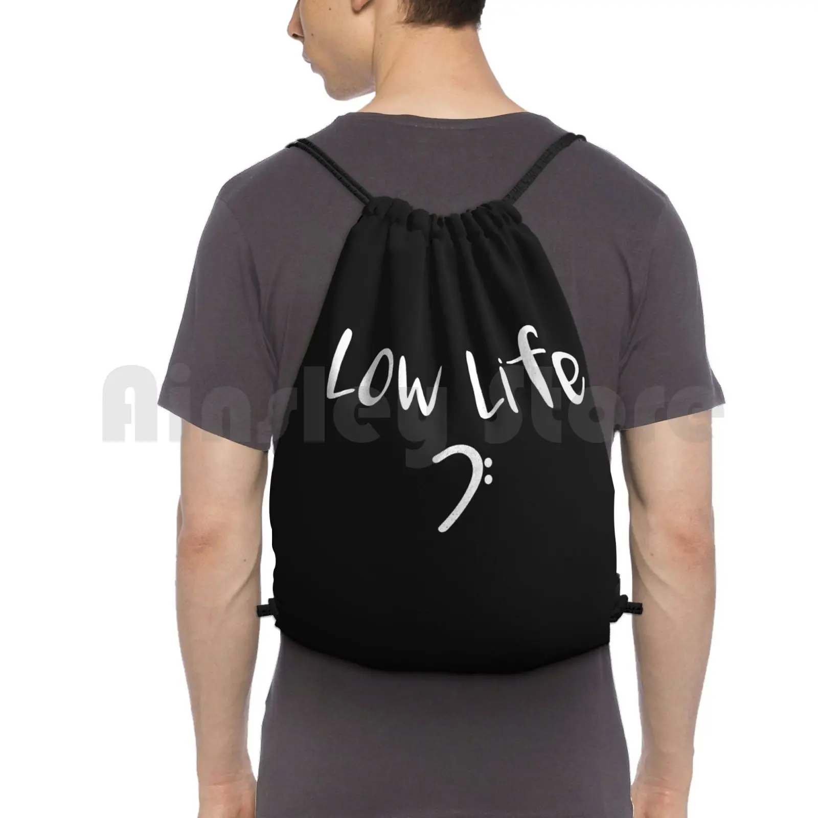 Funny I Love The Low Life Bass Clef Design Backpack Drawstring Bags Gym Bag Waterproof Music Music Gear Music Band Gear