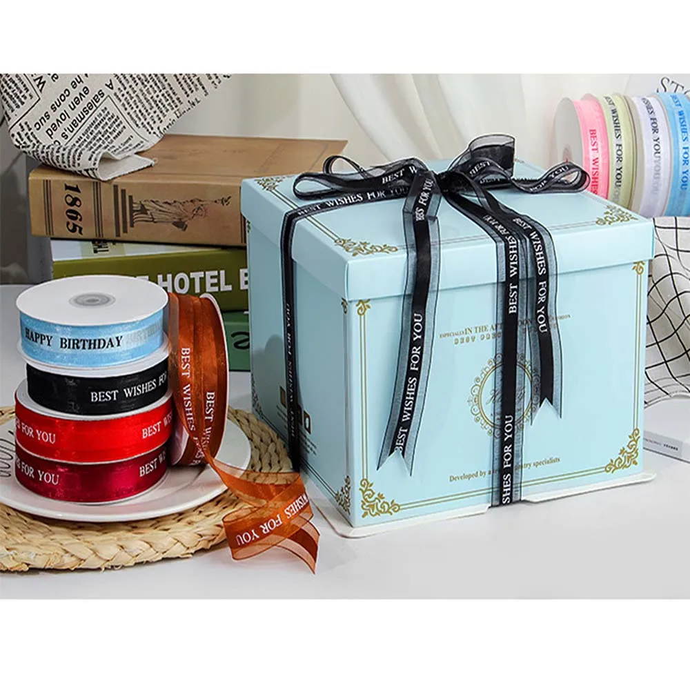 25mm 5Yards Happy Birthday Ribbons Lover Wedding Event Party Christmas Decoration DIY Bow Card Gifts Box Packaging Handmade