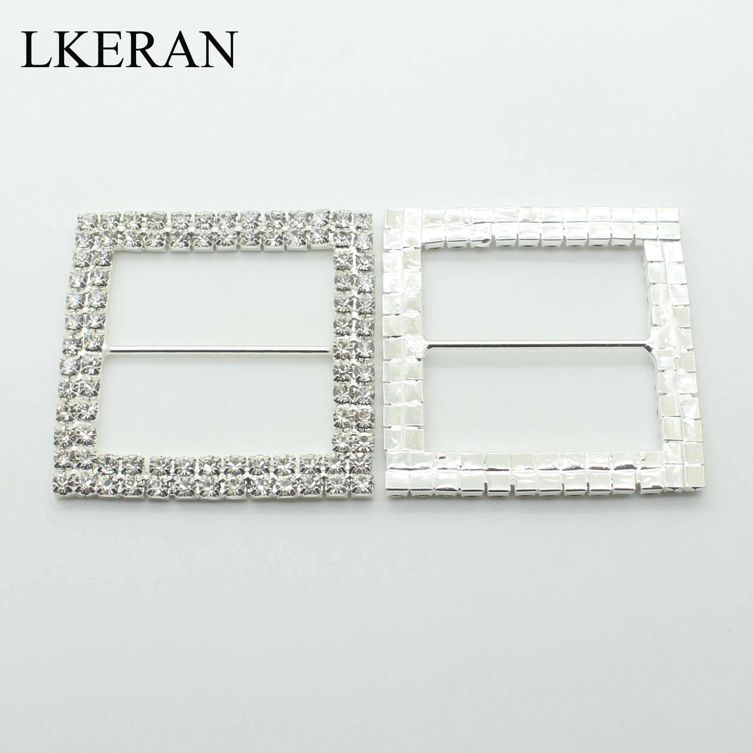 LKERAN 2pcs Double row Square 50X50mm(Inner Bar 36mm) Crystal Rhinestone Buckle Invitation Ribbon Slider For Wedding Accessories