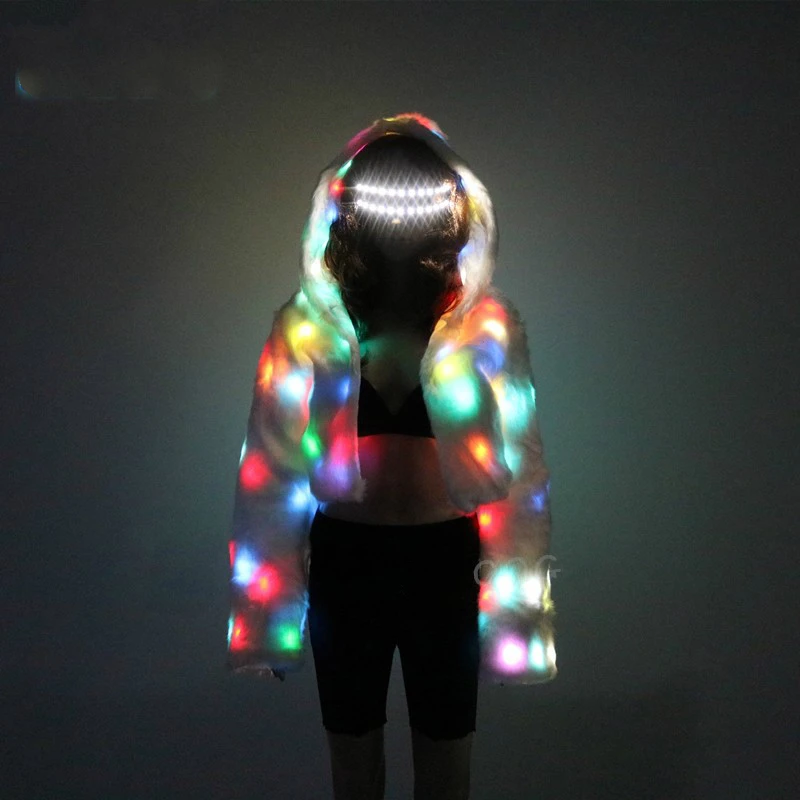 Colorful Led Lights Suit Women Hooded Jacket for Dancing LED Lighting Coat Men Night Club Bar Coat Light Up Costume