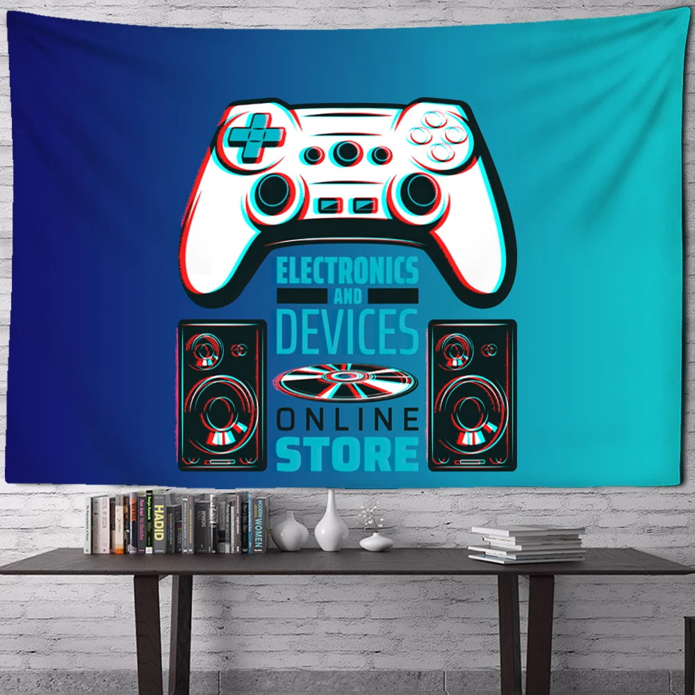 

Gift for Kids Gamer Printing Wall Tapestry Models Game Console Handle Neon Light Throw Cloth Wall Decoration