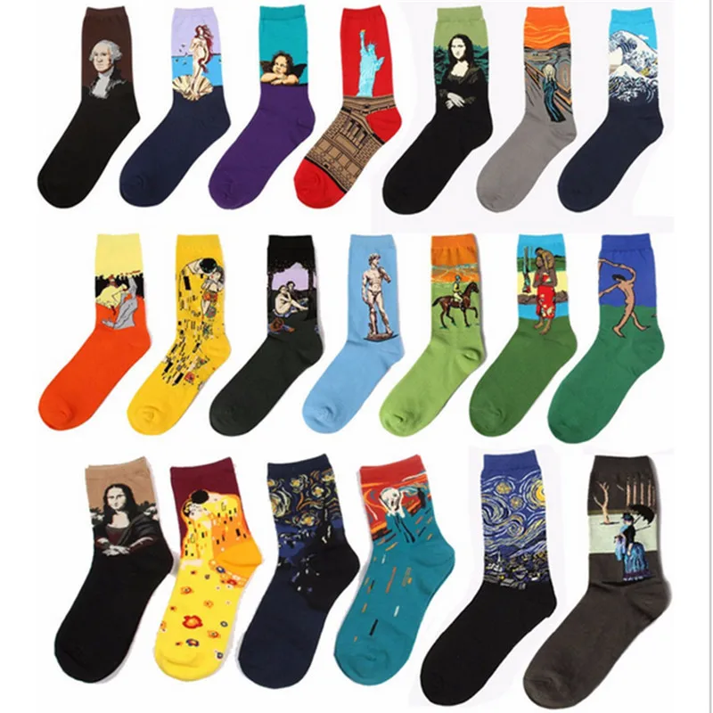 Fashion Art Cotton Crew Printed Socks Painting Pattern Women Harajuku Design Sox Calcetine Van Gogh Novelty Funny Drop Ship