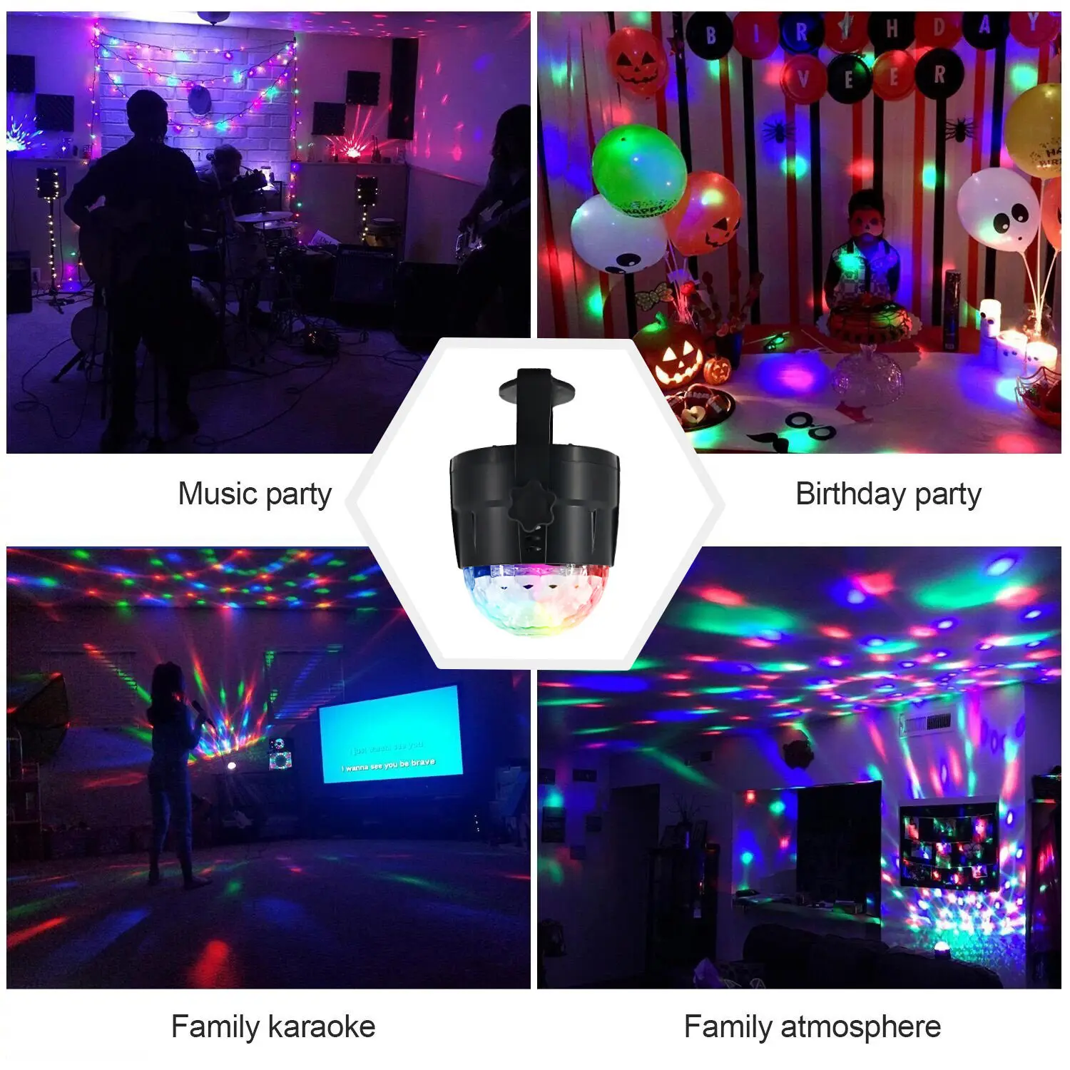 Sound Activated Party Lights with Remote Control, DJ Lighting, RGB Disco Ball Light, Strobe Lamp, 7 Modes Stage