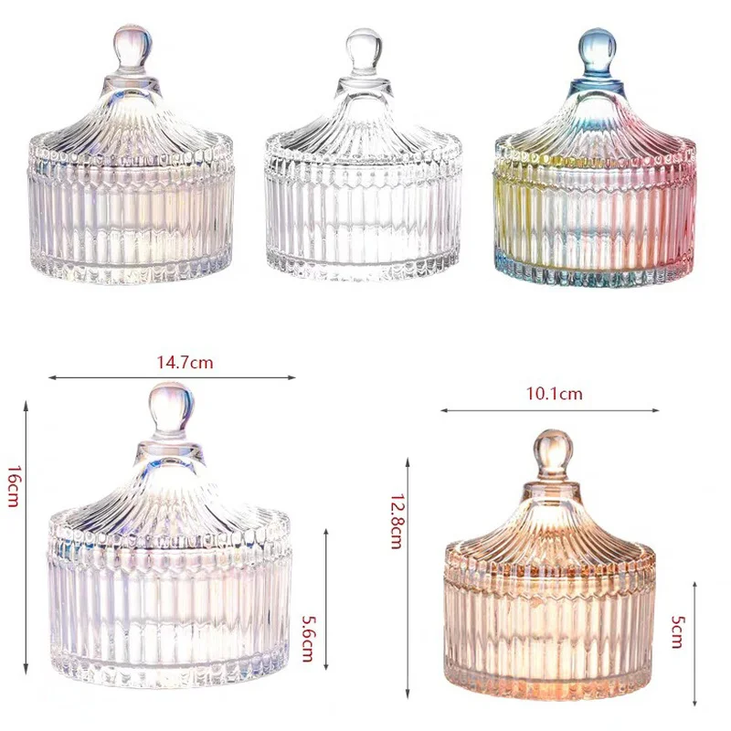 Colorful Glass Candy Jar Striped Aromatherapy Candle Bottle Food Jar Glass Jewelry Box with Lid Cotton Swab Box Gift Home Decor