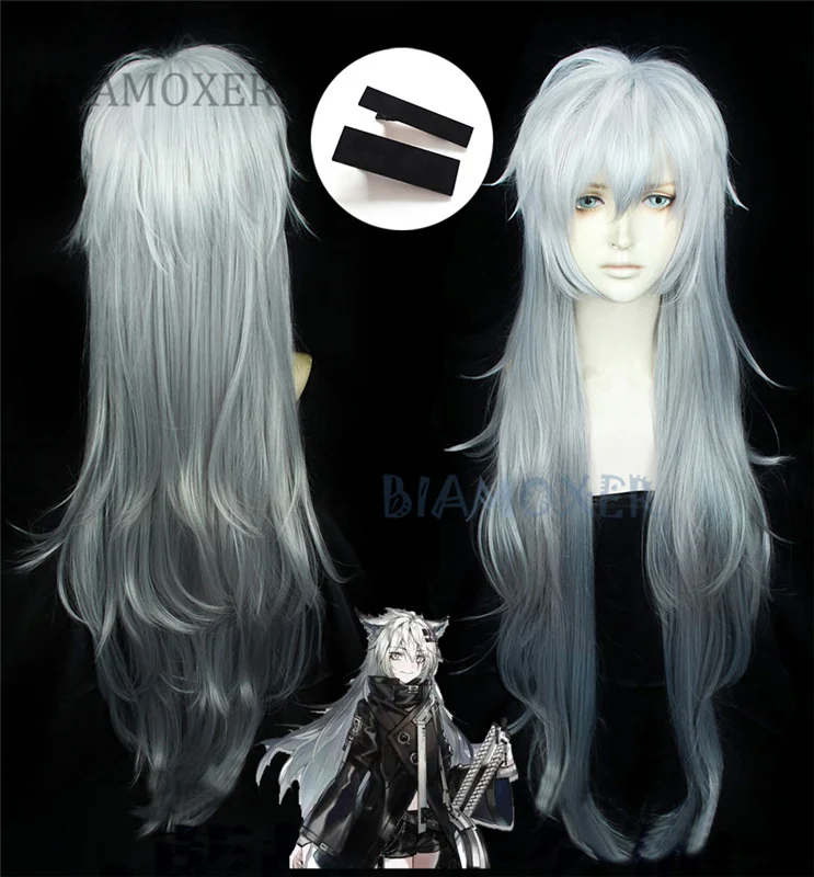 Lappland Cosplay Wigs Arknights High-temperature Fiber Synthetic Hair Sliver White Gradient Long Hair Headwear Cosplay Prop