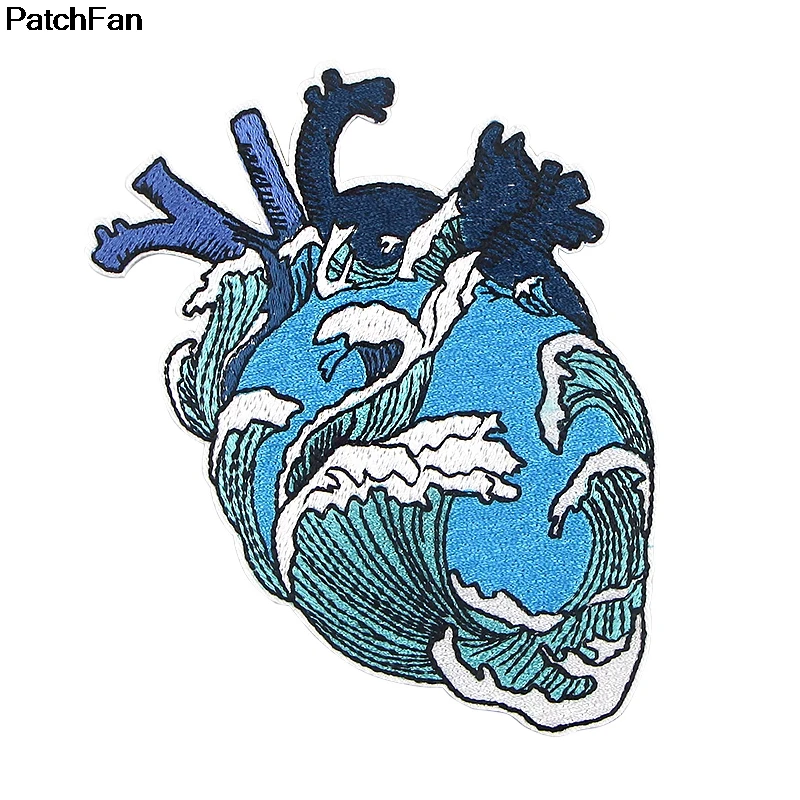 Patchfan Heart Shape organ The Great Wave off Kanagawa Applique patches stickers sewing jersey clothing para jacket badges A2642