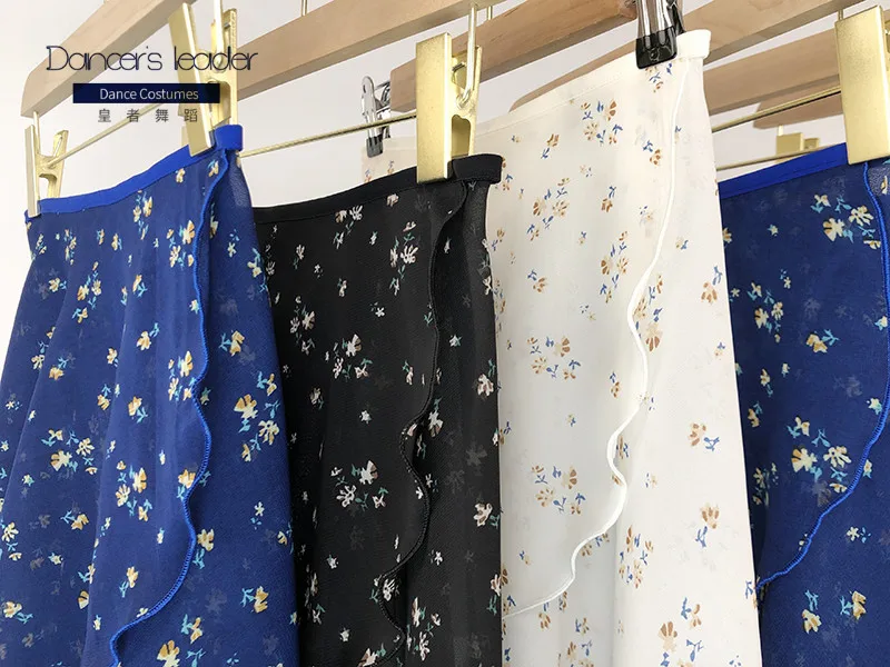 Traje de balé collant para prática feminina vestido floral impressão malha transparente ginástica collant vestido de desempenho