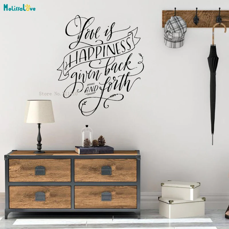 Love is Happiness Given Back and Forth Bedroom Wall Sticker Home Decor Hand Romantic Quote Modern Calligraphy Lettering YT1861