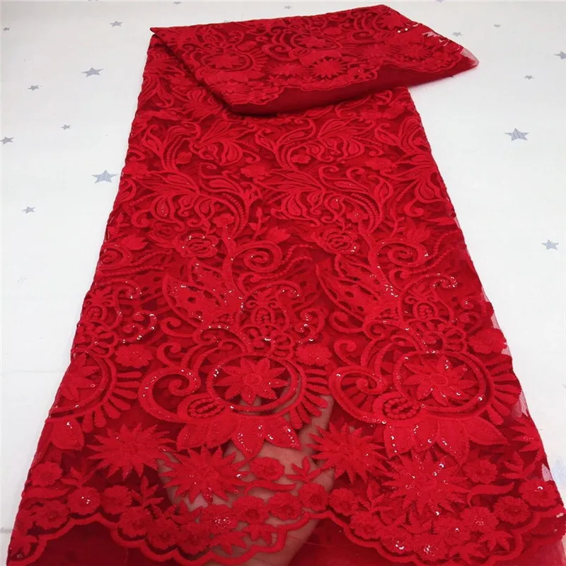 Hot Sale African Sequins Velvet Lace Fabric Soft Warm French Sequins Velvet Voile Lace Fabric For Nigerian Party Wedding red