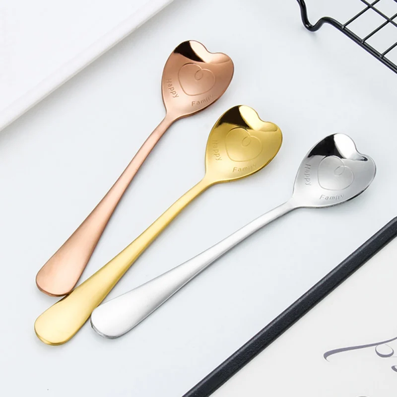 Stainless Steel Spoon Heart Shape Gold Silver Scoop Coffee Spoon Kitchen Accessories Tableware Dessert Sugar Spoon Dinnerware