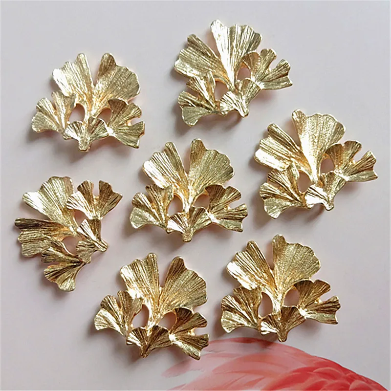 10pcs/lot New Alloy Gold Leaf Pendant Buttons Flatback Ornaments Jewelry Earrings Choker Hair DIY Jewelry Accessories Handmade