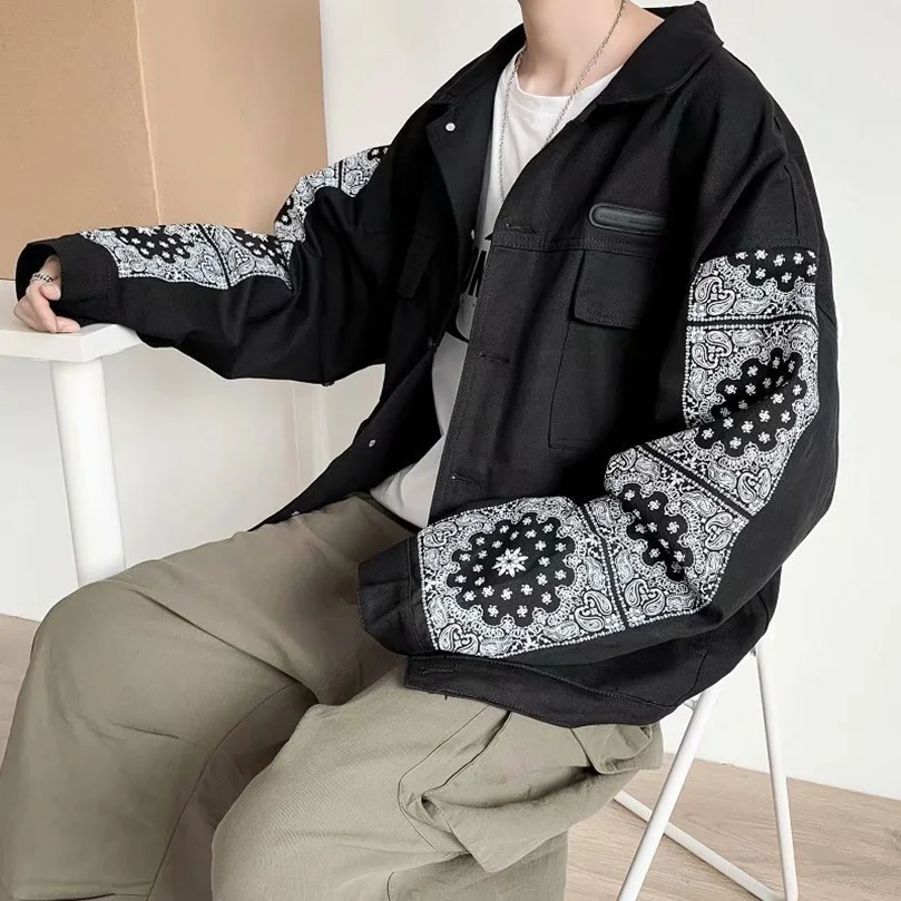 Bandana Sleeve Patchwork Denim Jacket Men Hip Hop Spring Oversized Waistcoat Male Harajuku Streetwear Clothing for Boys 2023