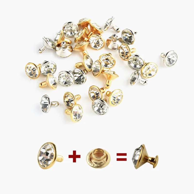 100 Pcs Gold Silver 5mm 6mm 7mm 8mm 9mm 10mm Glass Crystal Double Cap Nail Rivet DIY Leathercraft Shoe Bag Craft Supplies