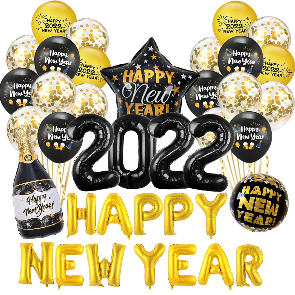 

Big size Happy New Year Confetti Foil Globos 2022 Latex Digital ballons Rose Gold eve Anniversary Event Party Decorations