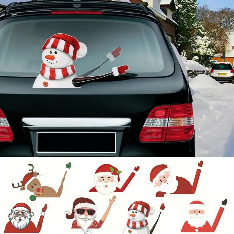 

Christmas Car Auto Decoration Xmas Santa Claus Elk DIY Car Sticker Merry Christmas Santa Rocking Arm Rear Wiper Decals