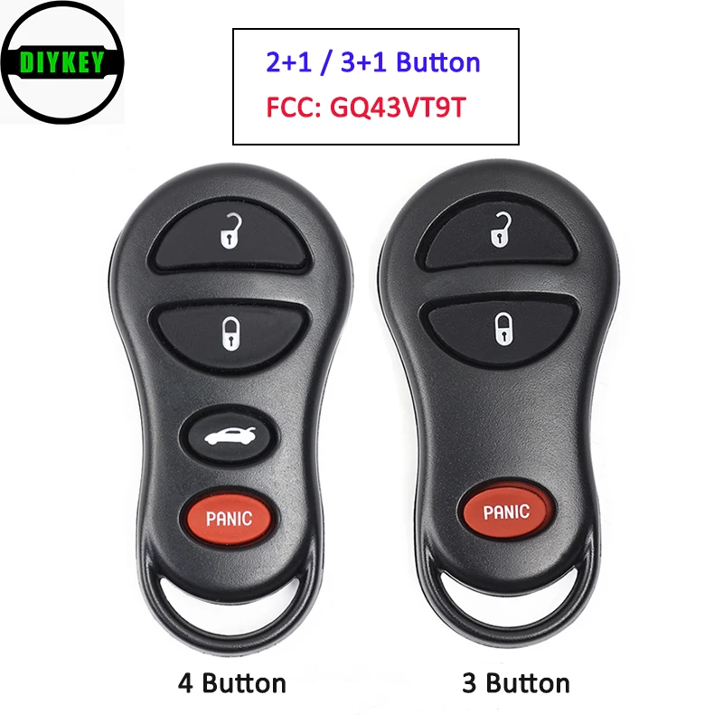 DIYKEY FCC:GQ43VT9T 2+1/ 3+1 3 4 Button Remote Key Fob for Chrysler Concorde Neon, for Dodge Interpid Neon Plymouth Neon