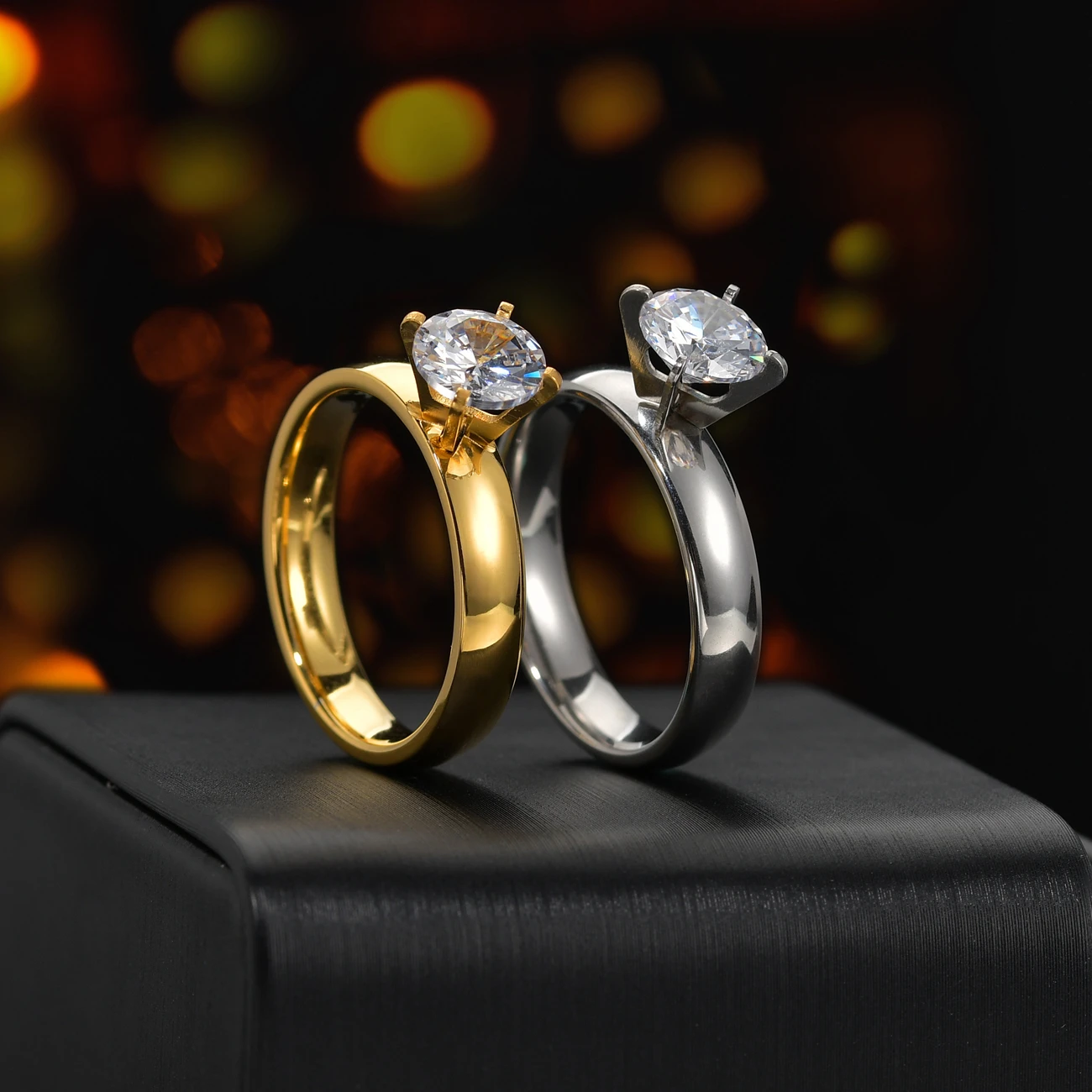 Akizoom Cubic Zircon Wedding Rings for Women Stainless Steel Lover's Engagement Ring Charm Couple Jewelry Party Gift Freeship